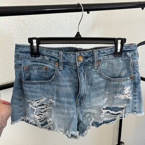 American Eagle Distressed Light Blue Denim High Rise Festival Shorts